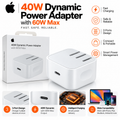 40W Dynamic Fast Charging Power Adapter – 60W Max Output, Dual Port USB-C Wall Charger