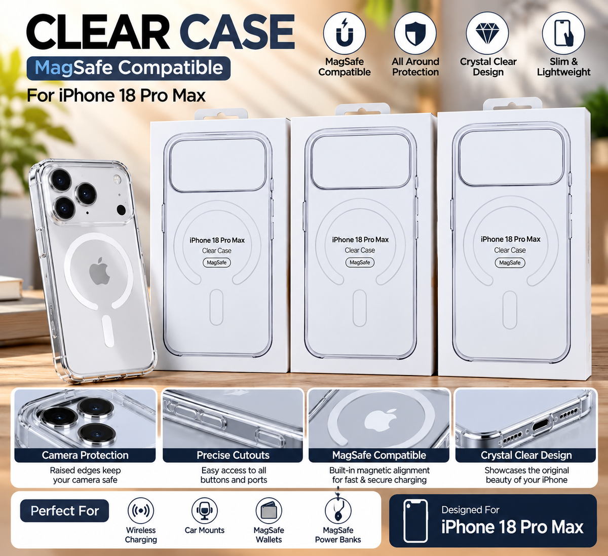 Premium Crystal Clear MagSafe Protective Case for iPhone 18 Pro Max