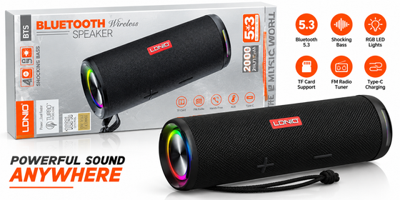 LDNIO Bluetooth 5.3 Wireless Speaker – Powerful Bass, RGB Lights & 2000mAh Battery