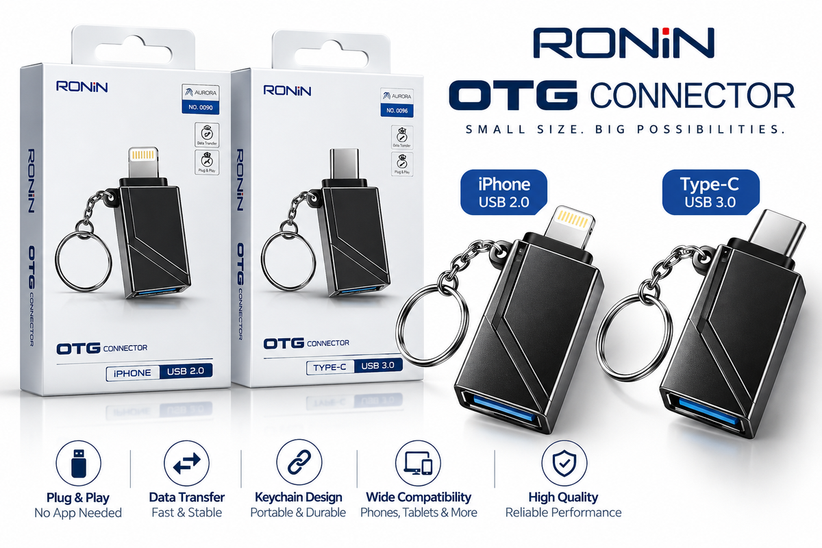 RONIN OTG Connector – USB 3.0 Type-C & USB 2.0 iPhone Adapter | Fast Data Transfer with Keychain Design