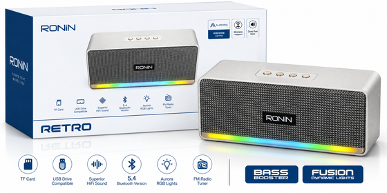 Ronin Retro Bluetooth Speaker – Bluetooth 5.4, RGB Lights & Bass Booster