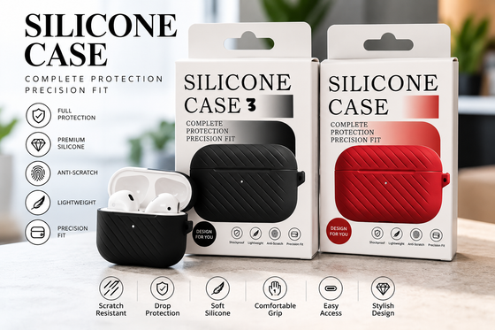 Premium Silicone AirPods Case Cover – Shockproof, Scratch-Resistant Protective Case | Black & Red