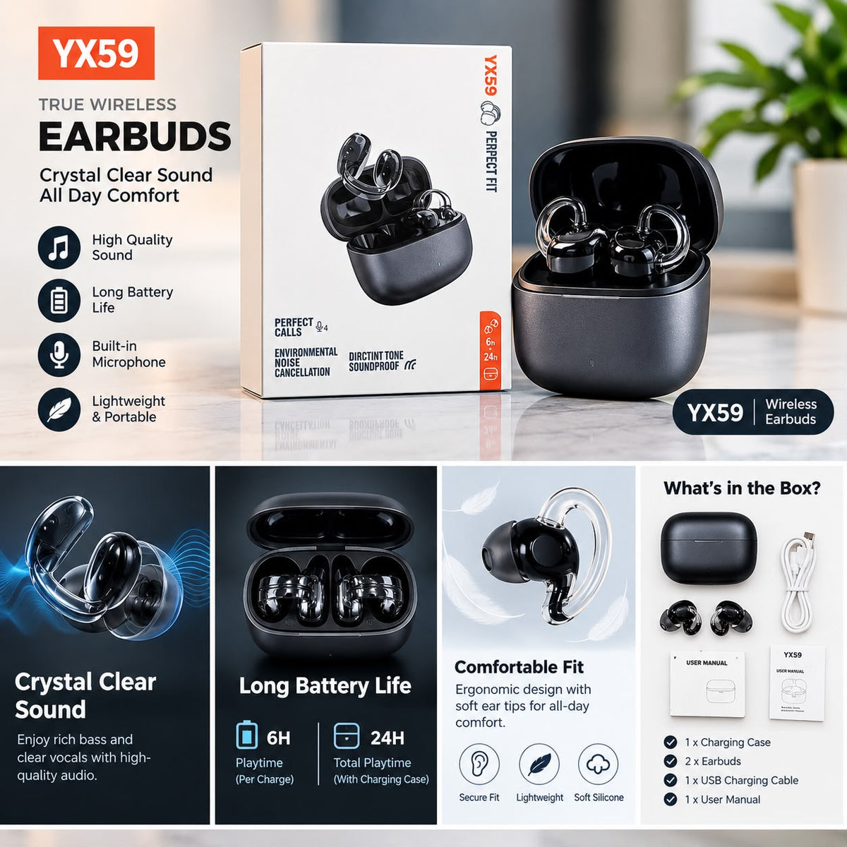 YX59 True Wireless Earbuds – Crystal Clear Sound & Comfortable Fit