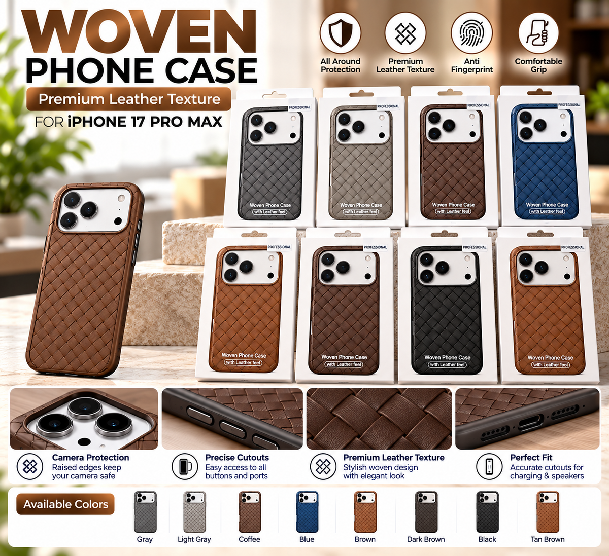 Luxury Woven Leather-Texture Case for iPhone 17 Pro Max