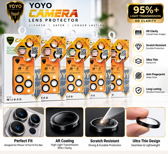 YOYO Premium Camera Lens Protector for iPhone 14 Pro / 14 Pro Max – 95%+ HD Clarity, Anti-Scratch & AR Coating