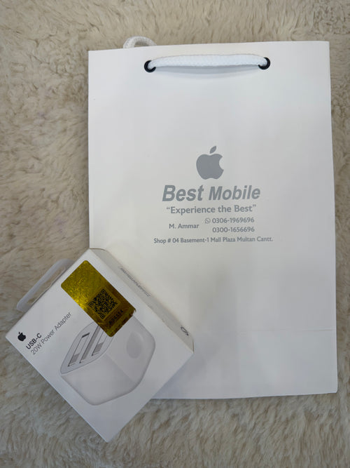 Apple 20W USB-C Power Adapter box with Best Mobile shopping bag